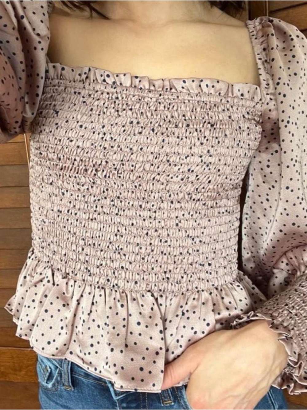 Puff Sleeve Smocked Polka Dot Top